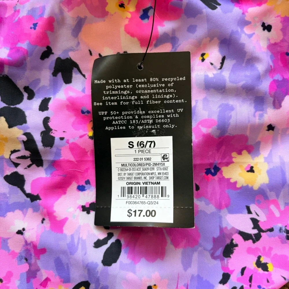 Art Class Floral Halter Cutout 1pc Swim Bathing Suit Girl Small 6/7 NEW NWT